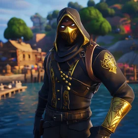 Mysterious Warrior in Black and Gold