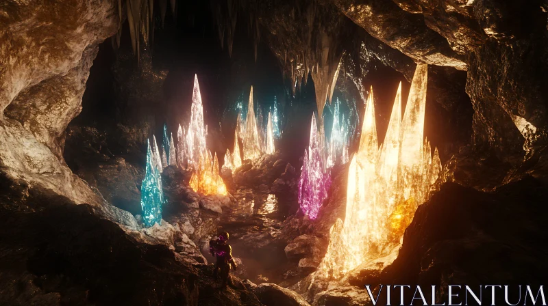 Luminous Crystals in Underground Cavern AI Image