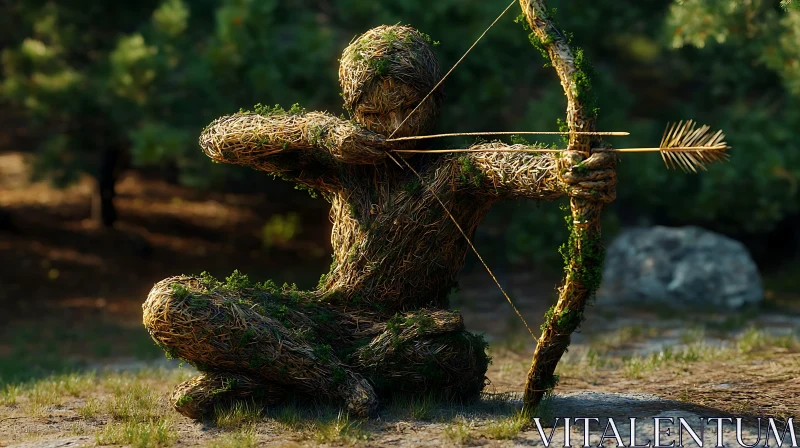 Moss Covered Archer Statue AI Image