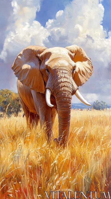 Elephant on the Savannah AI Image