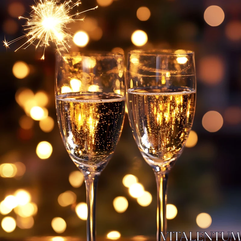 AI ART Festive Champagne Glasses with Bokeh Lights