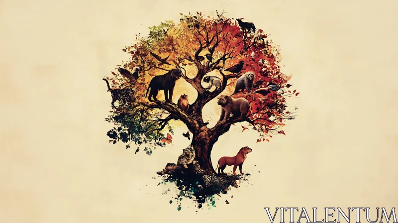 Animal-Infused Tree Art AI Image