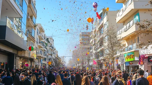 City Street Celebration with Confetti Rain