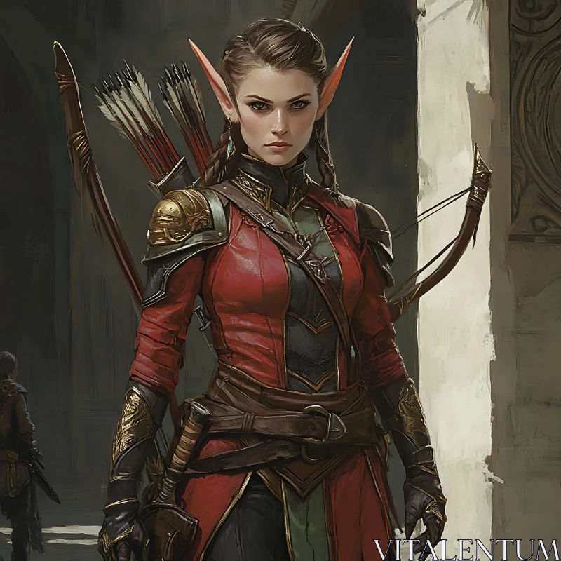 AI ART Fantasy Elf Warrior with Bow and Arrow