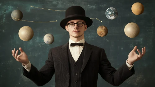 Man Juggling Planets Art