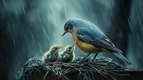Birds Family in Nest