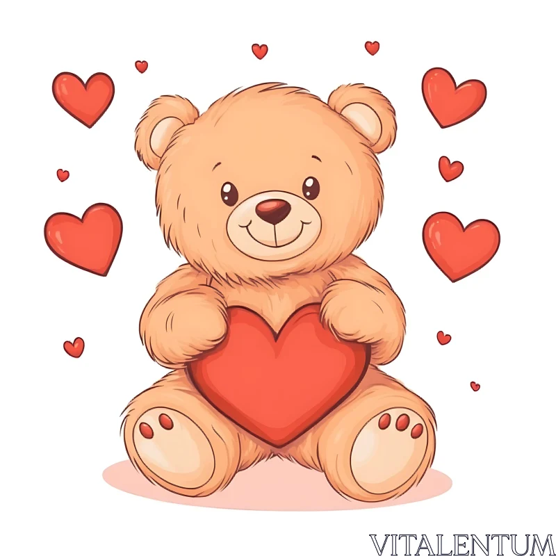 Cartoon Teddy Bear Holding a Heart AI Image