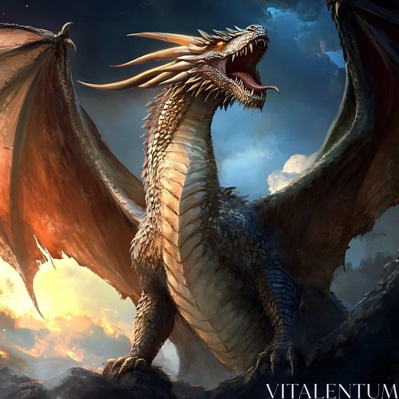 AI ART Fantasy Dragon Perched on Mountain Peak