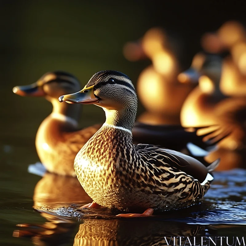 Flock of Ducks in Golden Light AI Image