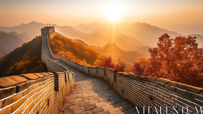 Sunrise Over the Great Wall AI Image