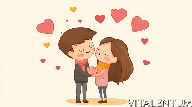 AI ART Romantic Cartoon Couple with Hearts