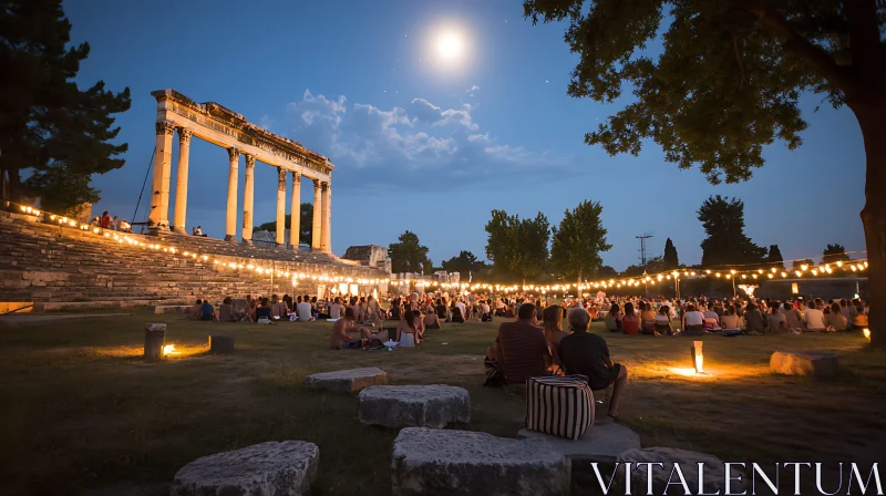 Moonlit Evening at Historical Site AI Image