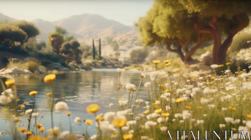Golden Sunlit Field with Vibrant Flowers | Unreal Engine 5 AI Image