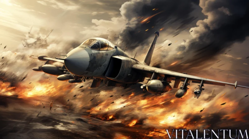 Jet Escaping Battlefield - A Scene of Urgency and Chaos AI Image