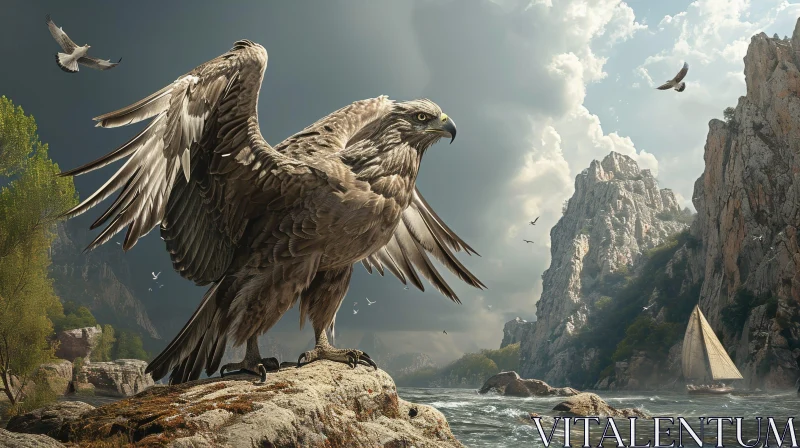 Majestic Eagle on Rock: Captivating Nature Photography AI Image