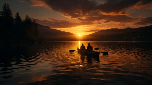 Tranquil Canoe Adventure at Sunset - Nature Art