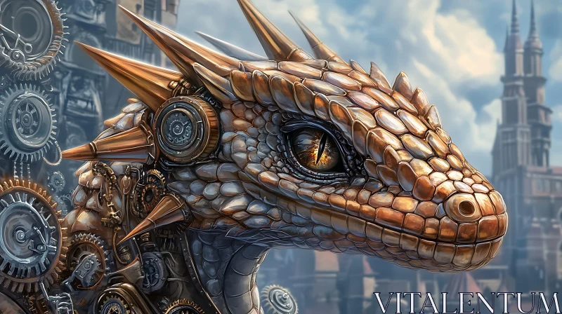 AI ART Mechanical Dragon with Cityscape