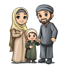 Cartoon Image of a Happy Muslim Family