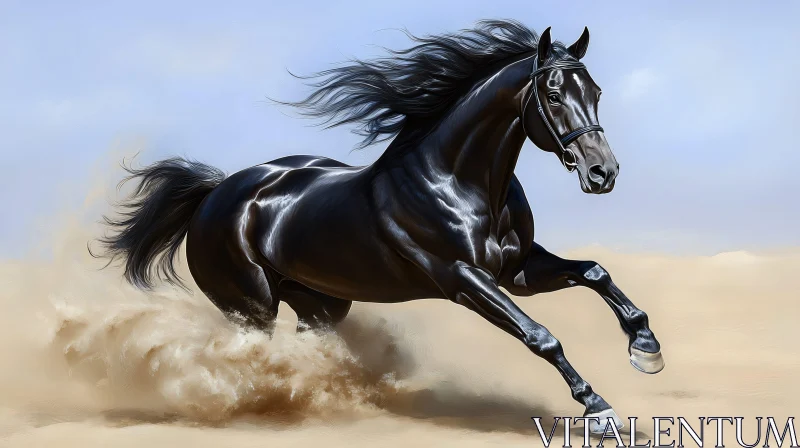 Elegant Black Horse in Motion AI Image