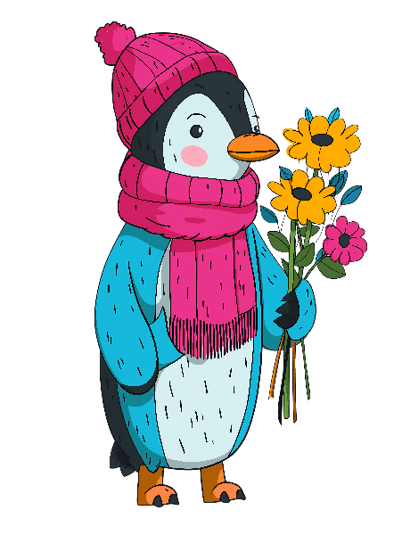 Penguin in Pink Scarf and Hat Design