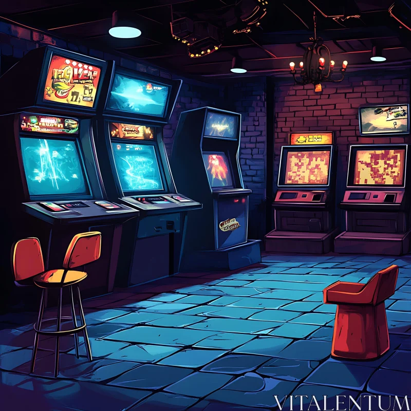 Vintage Arcade with Classic Games AI Image