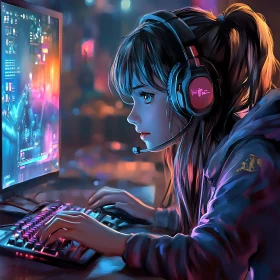 Young Gamer Focused on Computer Screen