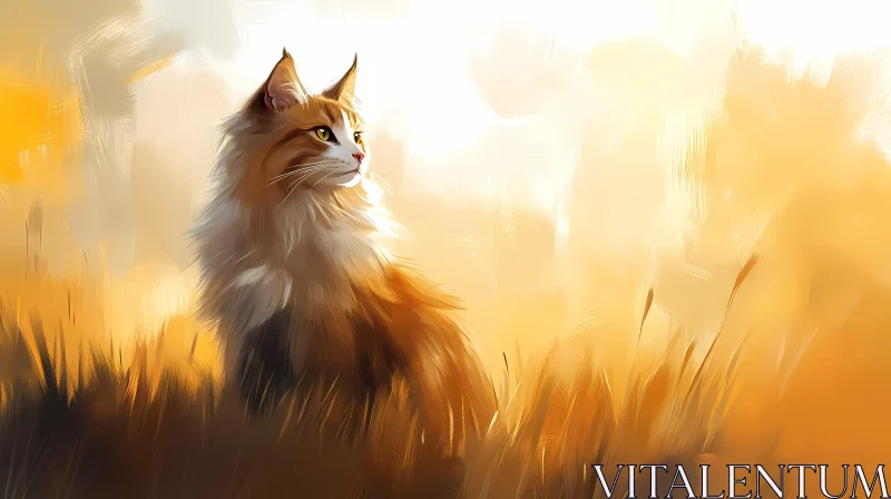 Sunrise Cat in a Golden Field AI Image