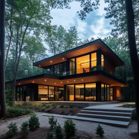 Serene Evening in a Modern Glass House