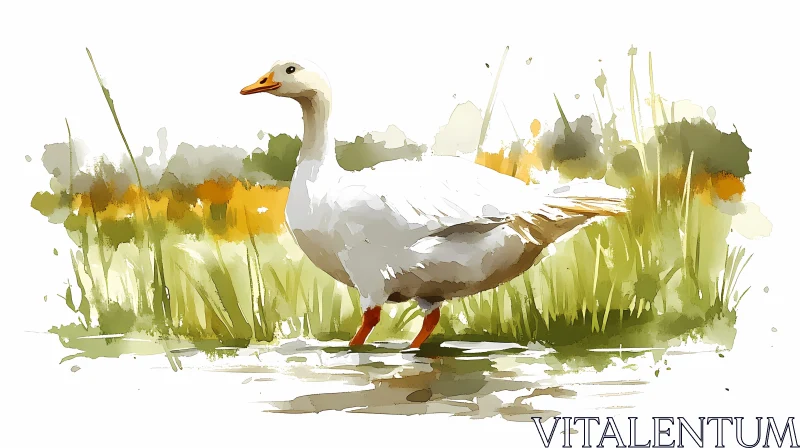 Serene Watercolor of a Duck AI Image