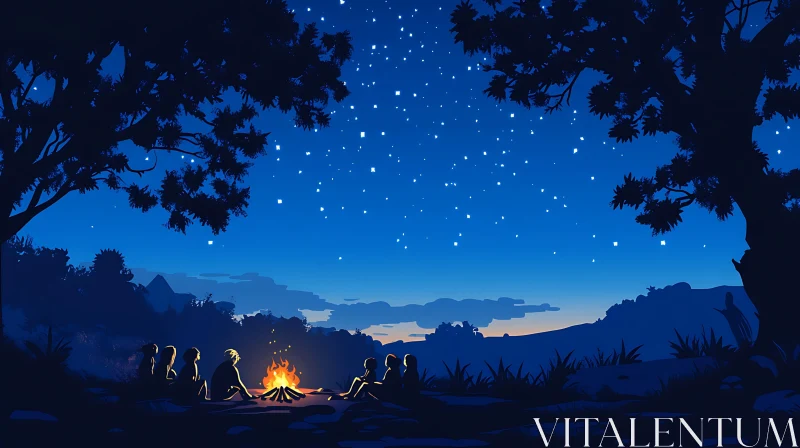 Campfire Night with Friends AI Image