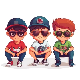 Three Youngsters Cartoon Illustration