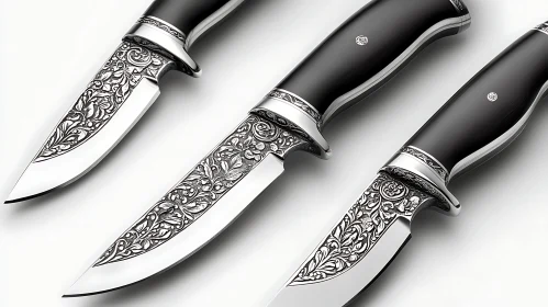 Engraved Silver Blade Knife Set