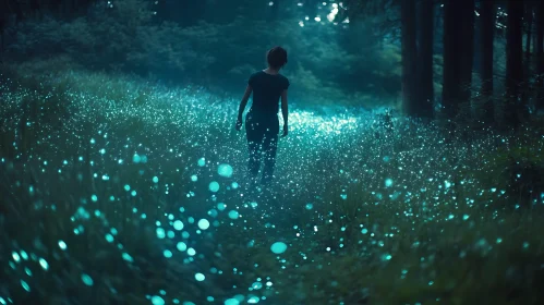 Woman Walking Through a Magical Forest