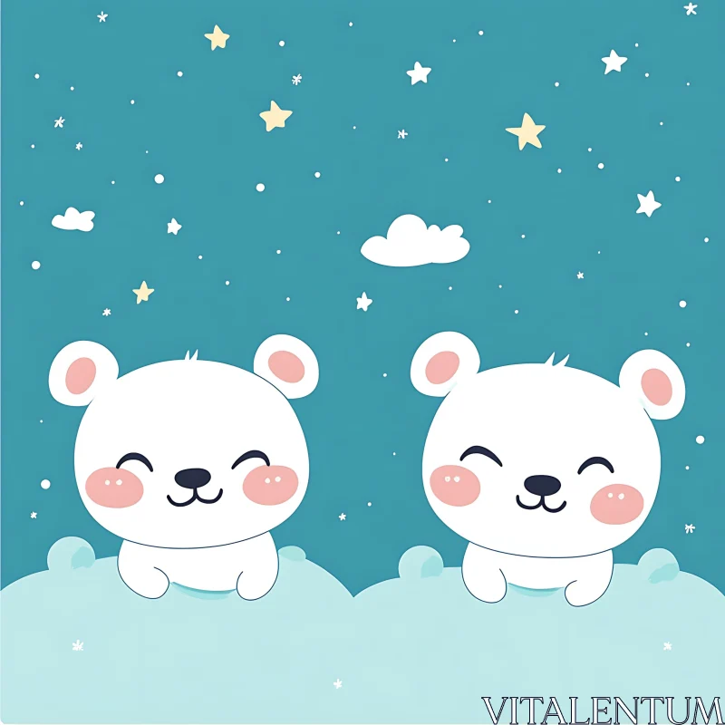 Adorable Cartoon Bears in the Clouds AI Image