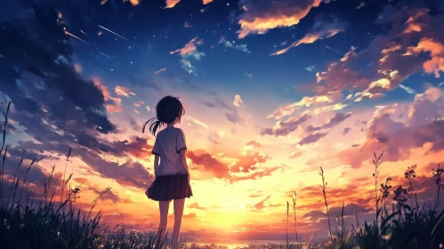 Contemplative Anime Scene at Sunset