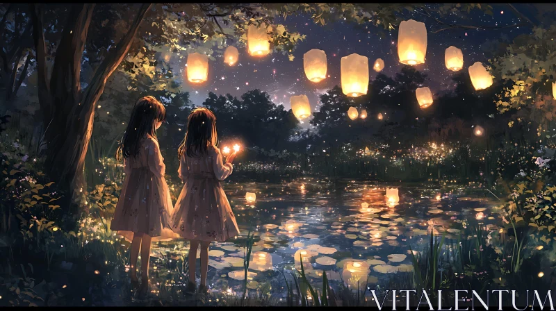 AI ART Luminous Pond: A Night of Wishes