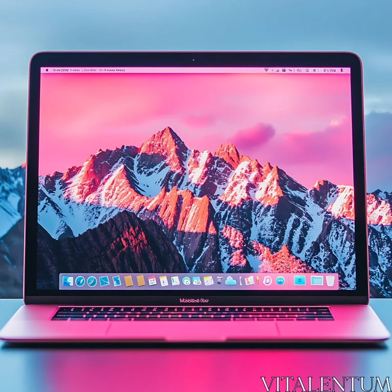 Mountain Sunrise on Laptop Screen AI Image