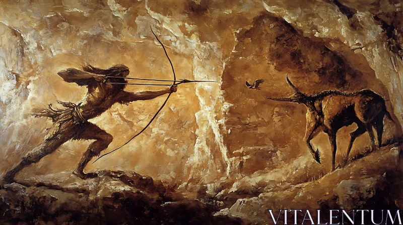 Prehistoric Hunter and Prey Painting AI Image