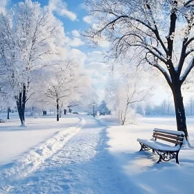 Snowy Winter Path Through Tranquil Park