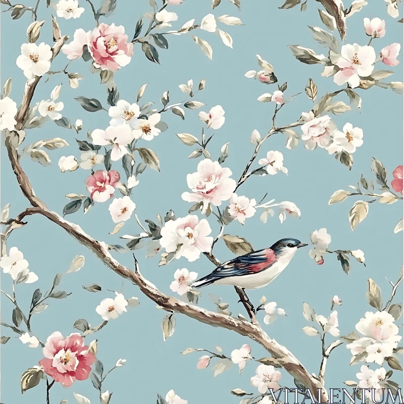 Nature's Harmony: Bird and Blossoms AI Image