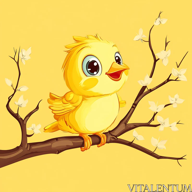 Cartoon Bird with Flowers Illustration AI Image