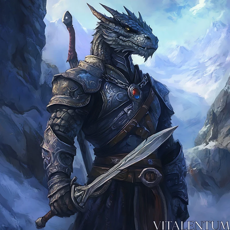 AI ART Armored Dragon Warrior in Winter Landscape