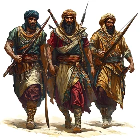 Three Ancient Warriors in Traditional Dress