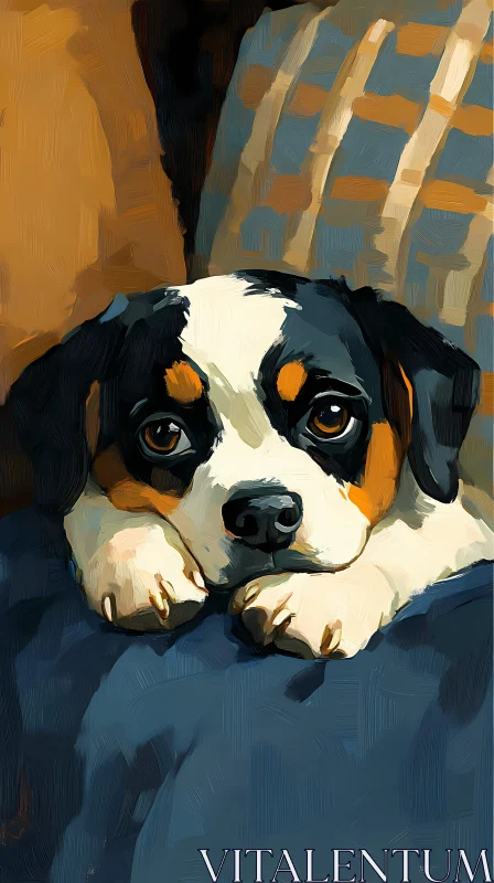 Gentle Canine Art on Blue Background AI Image