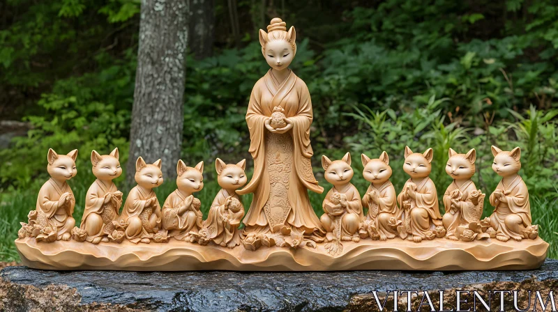 Tranquil Cat Figurine Ensemble AI Image