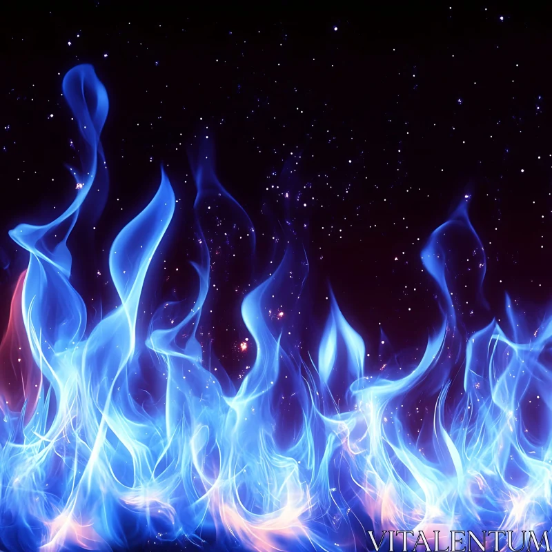 Intense Blue Fire in the Darkness AI Image