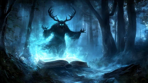 Antlered Figure in Misty Woods