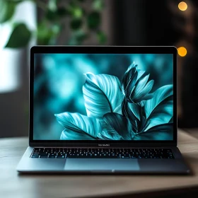 Modern Laptop with Vibrant Teal Leaf Design