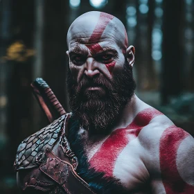 Intense Gaze of a Marked Warrior