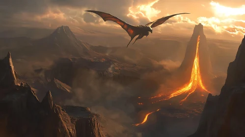 Dragon Over Fiery Landscape